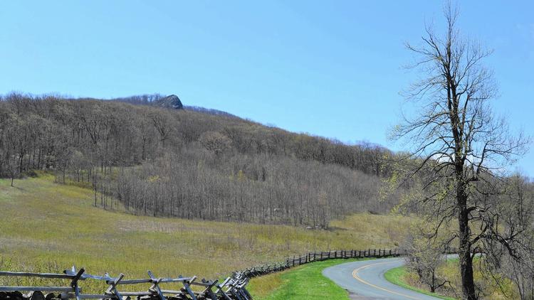 A view of Humpback Rocks from the Blue Ridge Parkway near MP 6.